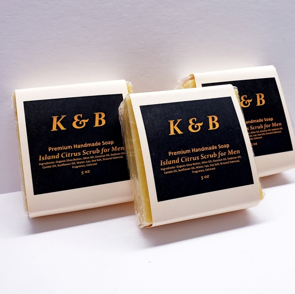 ISLAND CITRUS SCRUB (for Men) Premium Handmade Natural Bar Soap, 5 oz (3 pack) - Picture 4 of 6